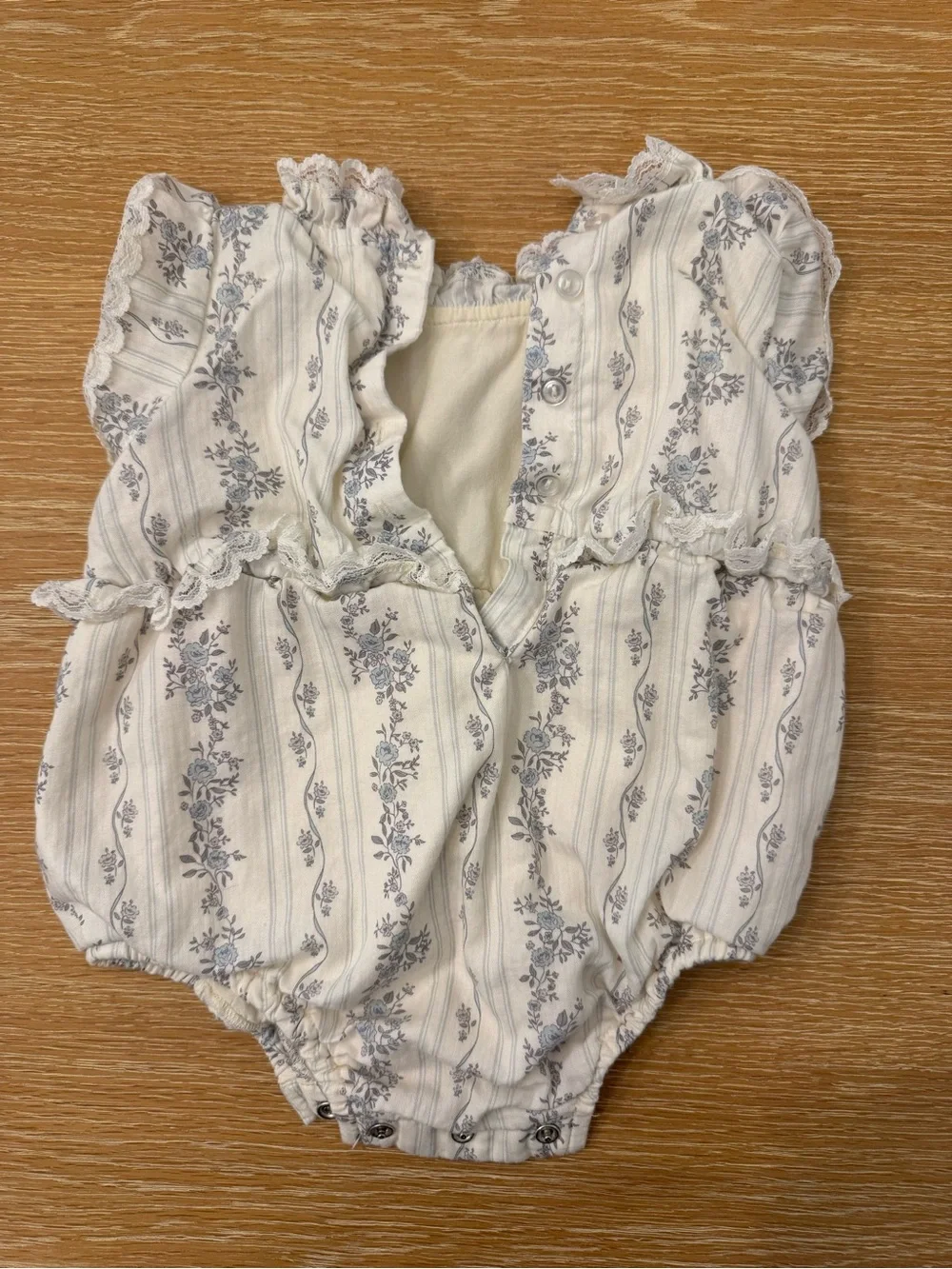 Noralee 12 M - Girls Blue & Cream Floral Ruffle One-Piece Bodysuit